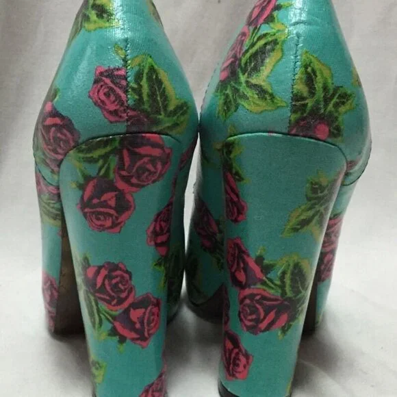 Betsey Johnson Betyy Tin Can Rose Pinup Rockabilly Peep Toe Pumps 7.5 or 8 NIB - Picture 6 of 6